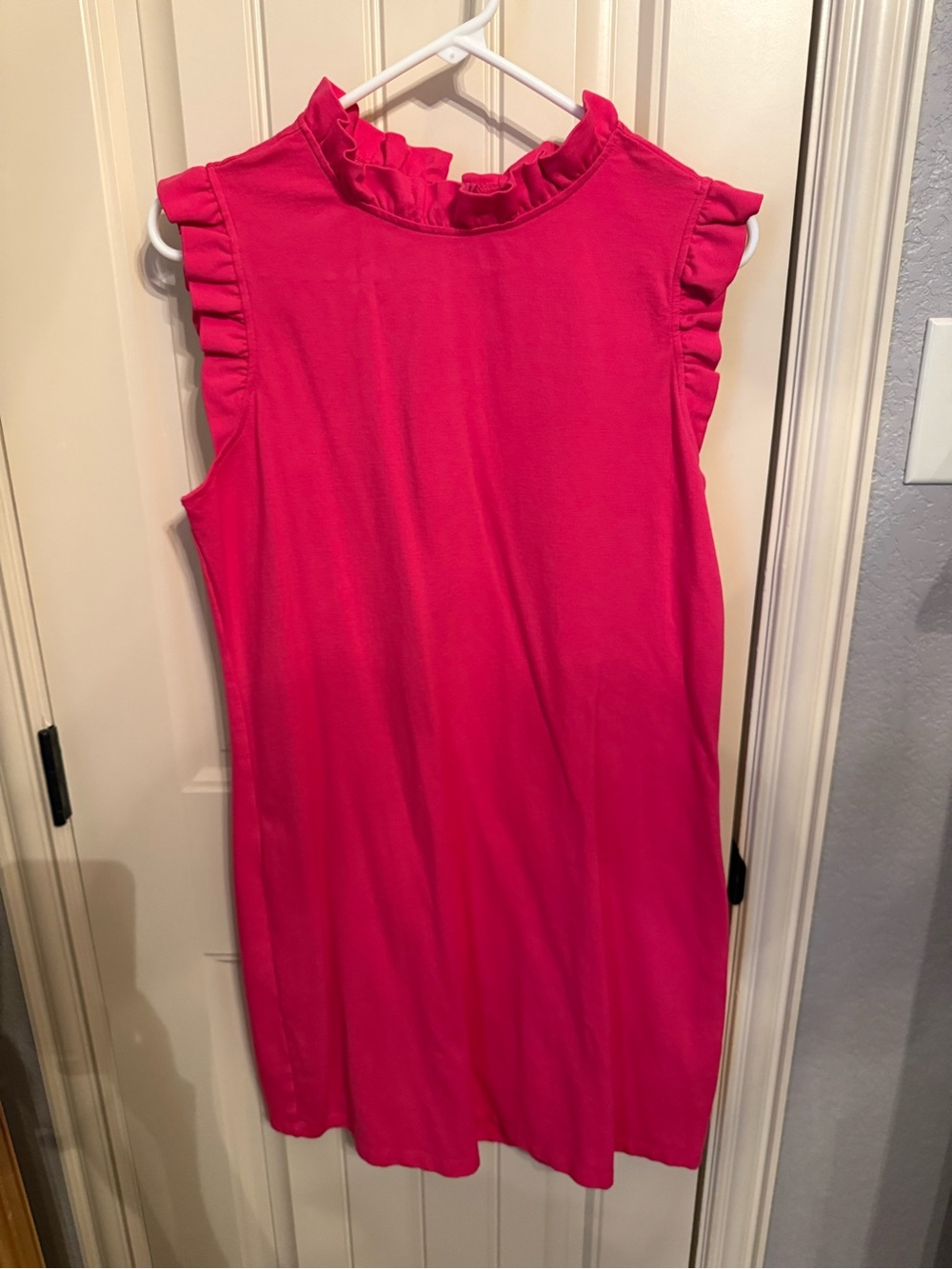 Ruffle Neck Sleeveless Casual Dress in Hot Pink